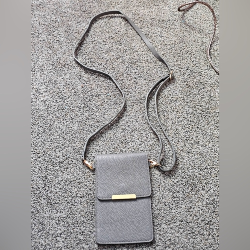 Gray Phone Crossbody Bag with Gold Hardware
